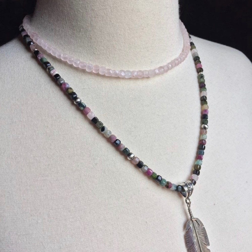 Faceted Rose Quartz and Sterling Silver Necklace